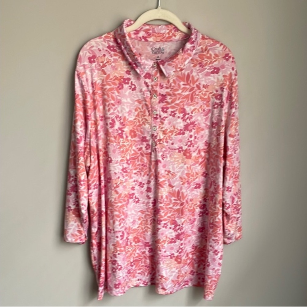 Croft & Barrow Pink Floral Button-Up Shirt Size 2X